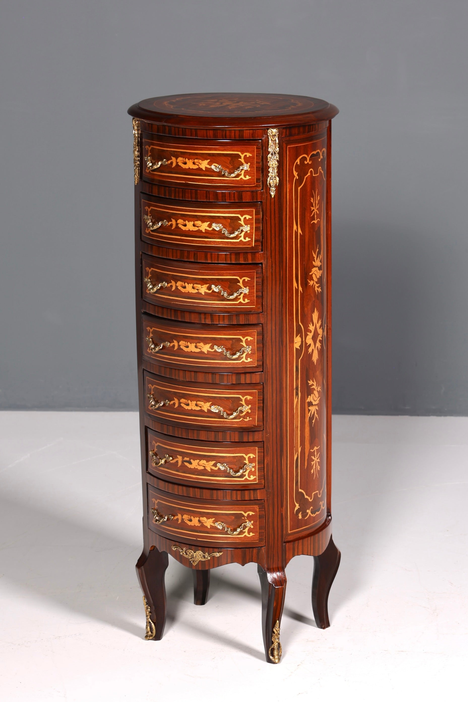 Elegant Baroque style chest of drawers, vertico with inlaid details, 7-drawer chest