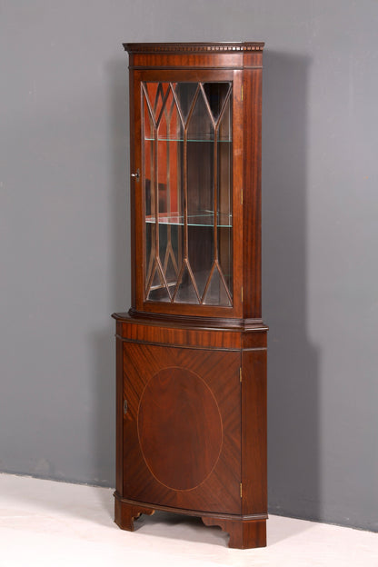 Wunderschöne Englische Eckvitrine Mahagoni Eckschrank Glasvitrine Vitrine Antik Echt Holz Vintage