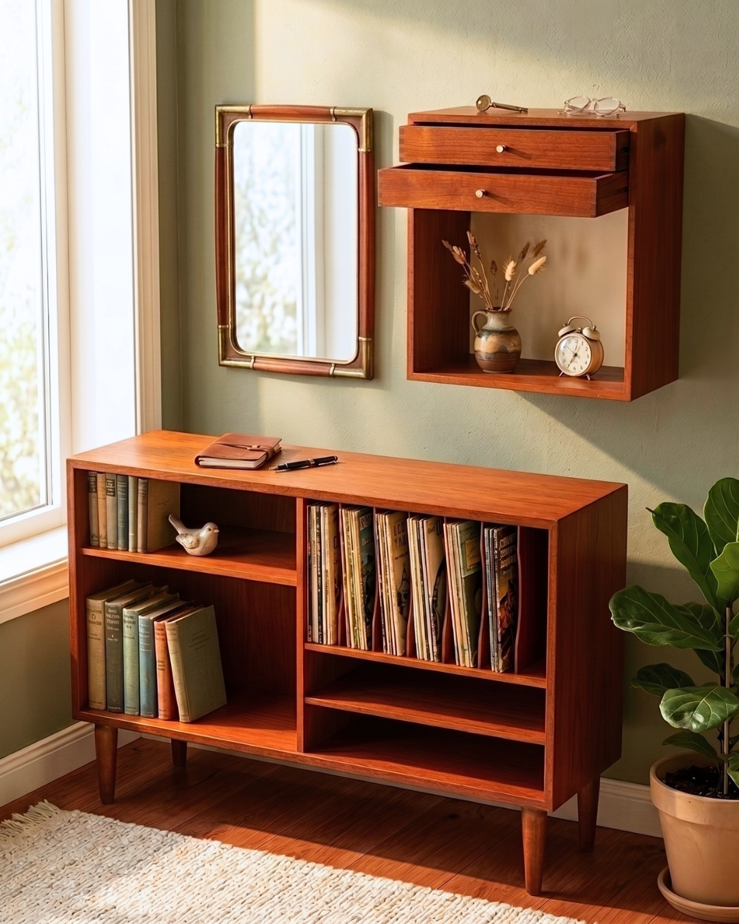 Wunderschönes Mid Century Regal Vintage Bücherregal 60er Jahre Holz Regal Aktenschrank