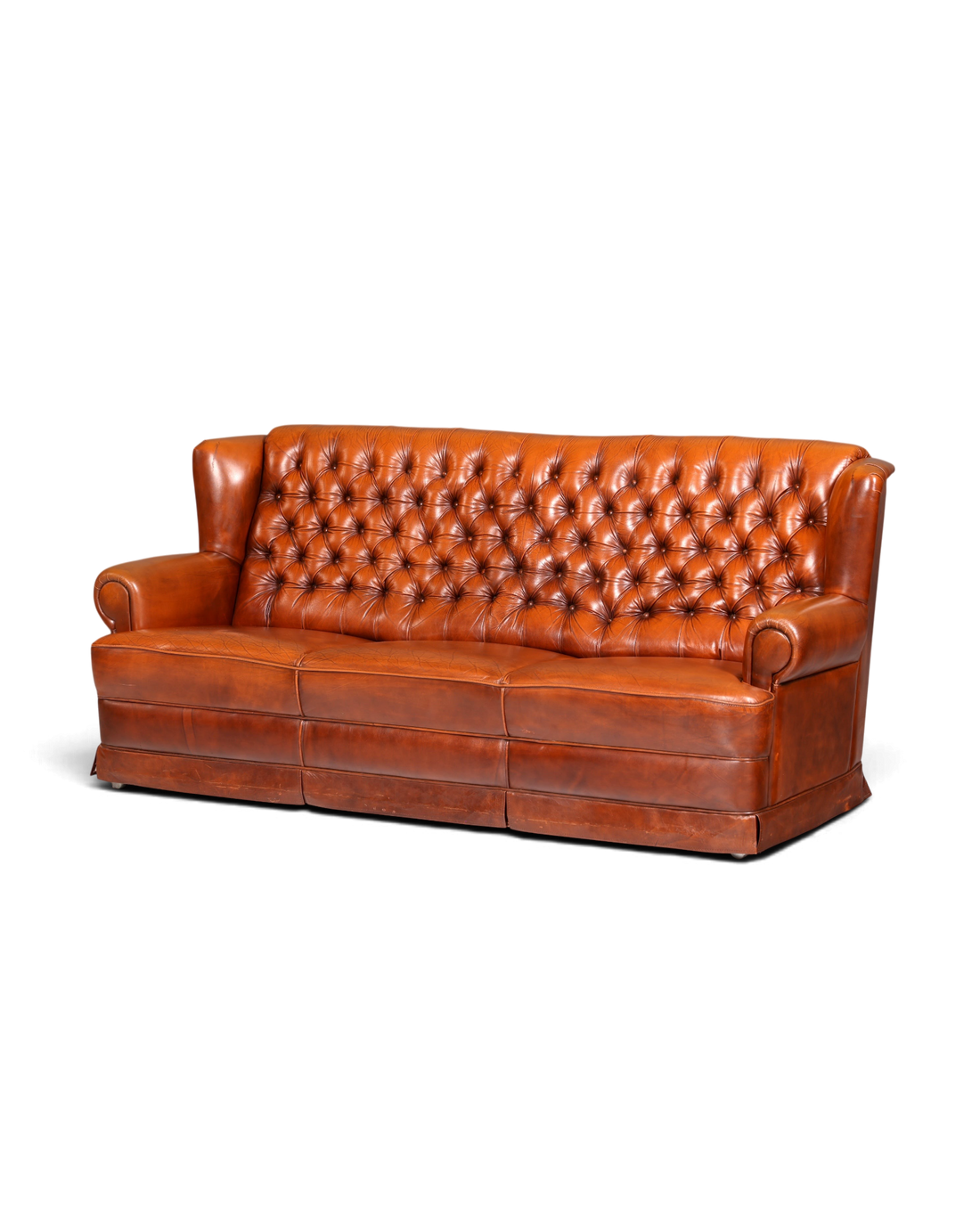 Hauptstadt Möblerei 3-Sitzer Chesterfield Sofa aus cognacfarbenem Echtleder mit klassischer Knopfheftung