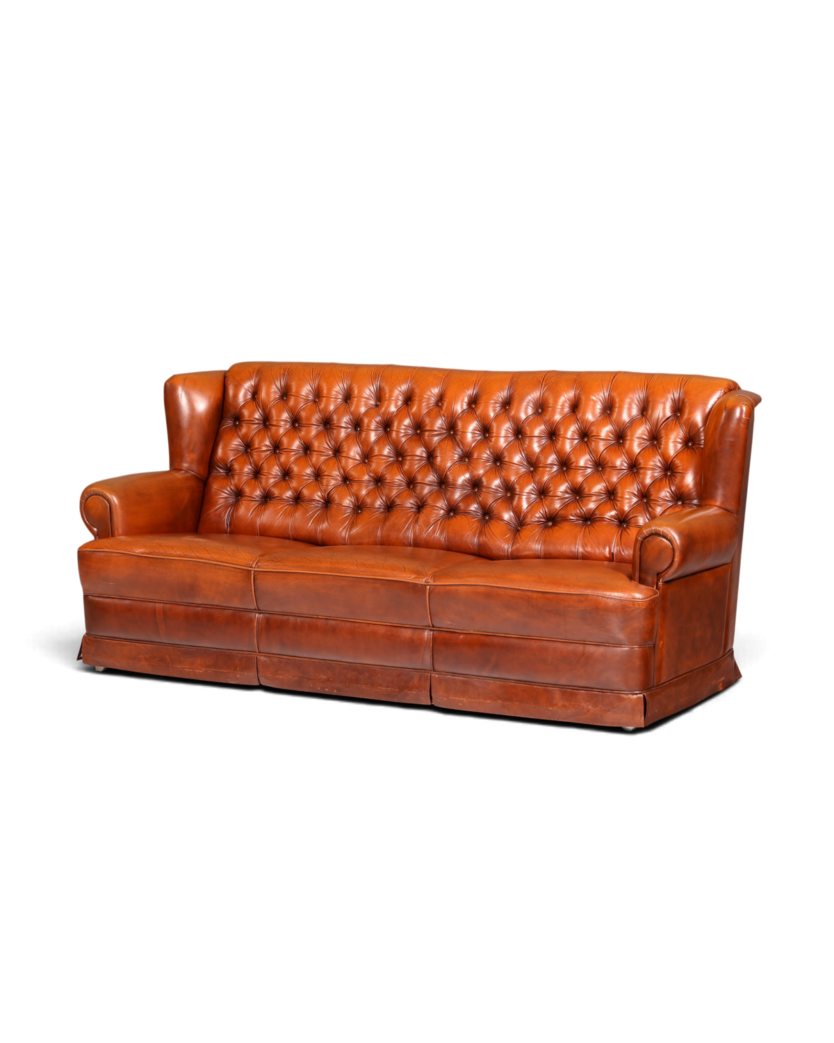 Hauptstadt Möblerei 3-Sitzer Chesterfield Sofa aus cognacfarbenem Echtleder mit klassischer Knopfheftung