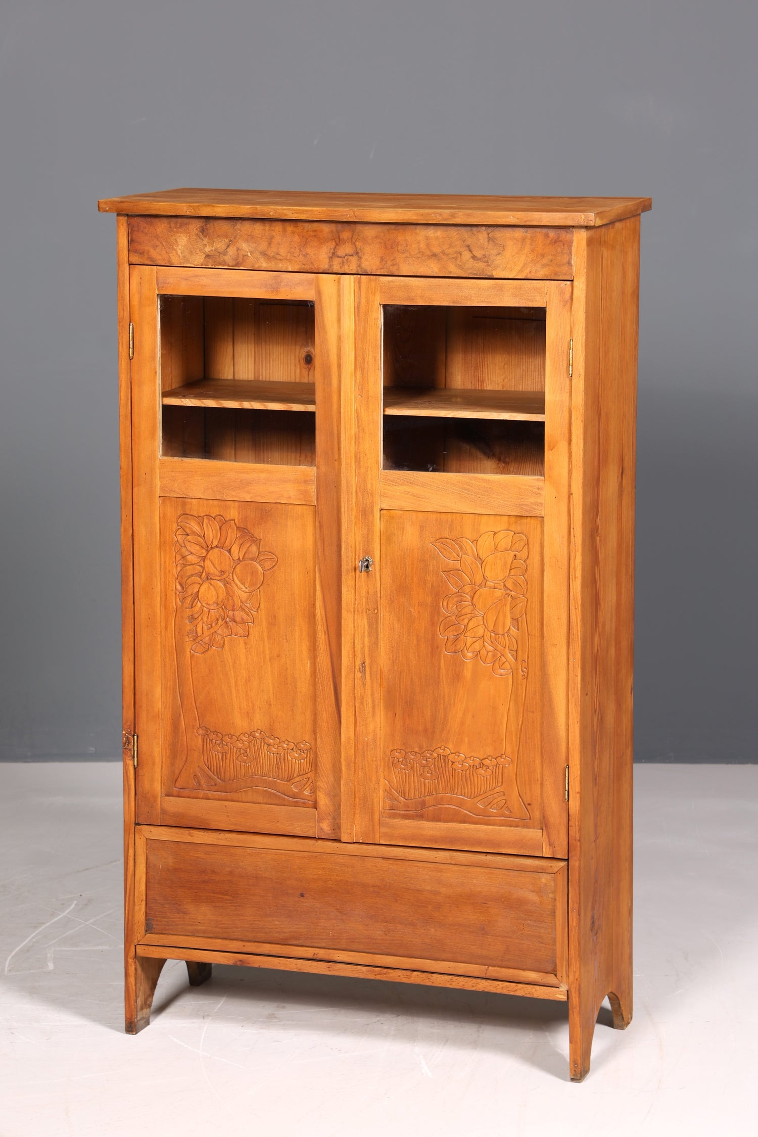 F942 Finish Traumhafte Jugendstil Vitrine Antike Holz Bücherschrank Eiche Antik Schrank Geschirrschrank