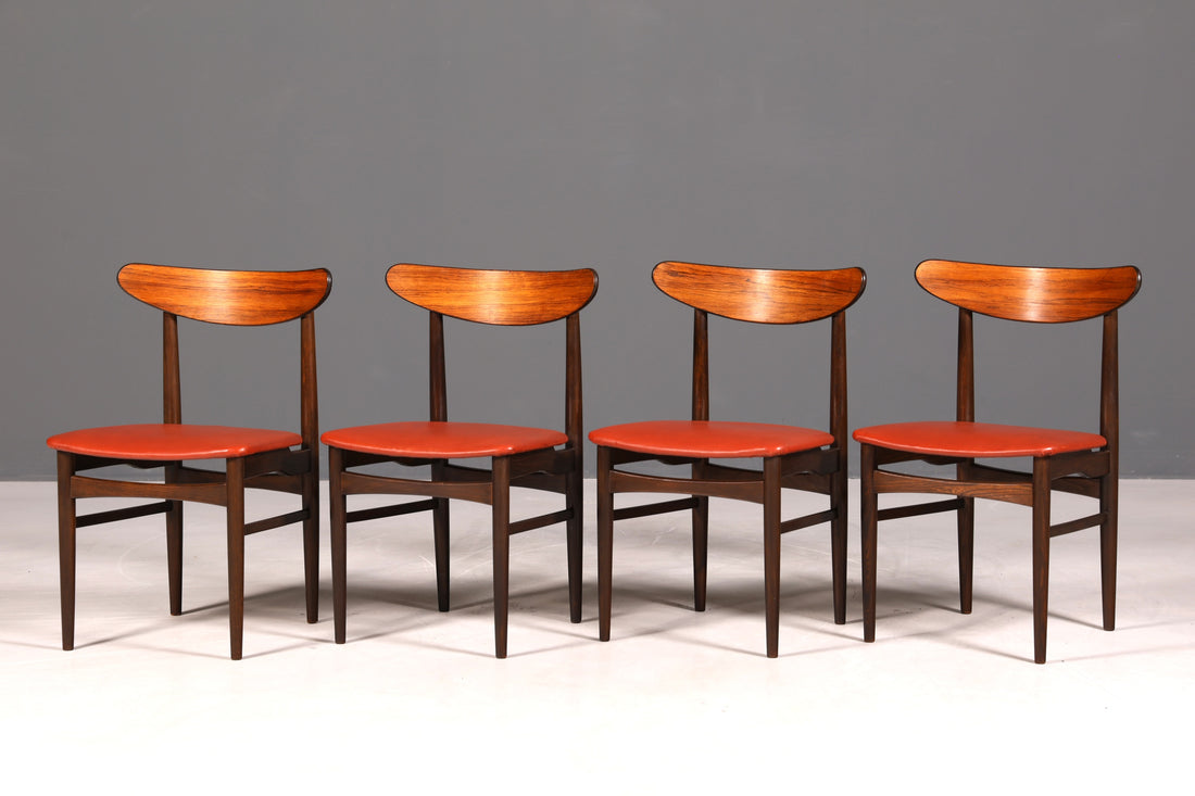 4x Schlichte Mid Century Stühle Retro Stuhlset Danish Design Küchenstühle Palisander Esszimmer Stühle