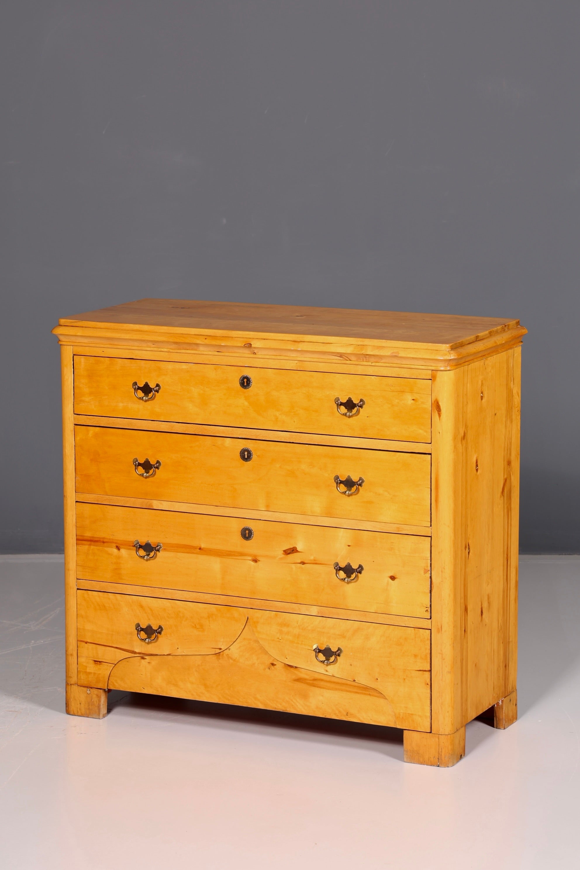 Elegant Antique Softwood Chest of Drawers with Brass Fittings, Solid Wood, Vintage