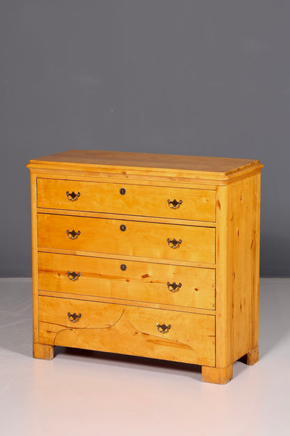 Elegant Antique Softwood Chest of Drawers with Brass Fittings, Solid Wood, Vintage