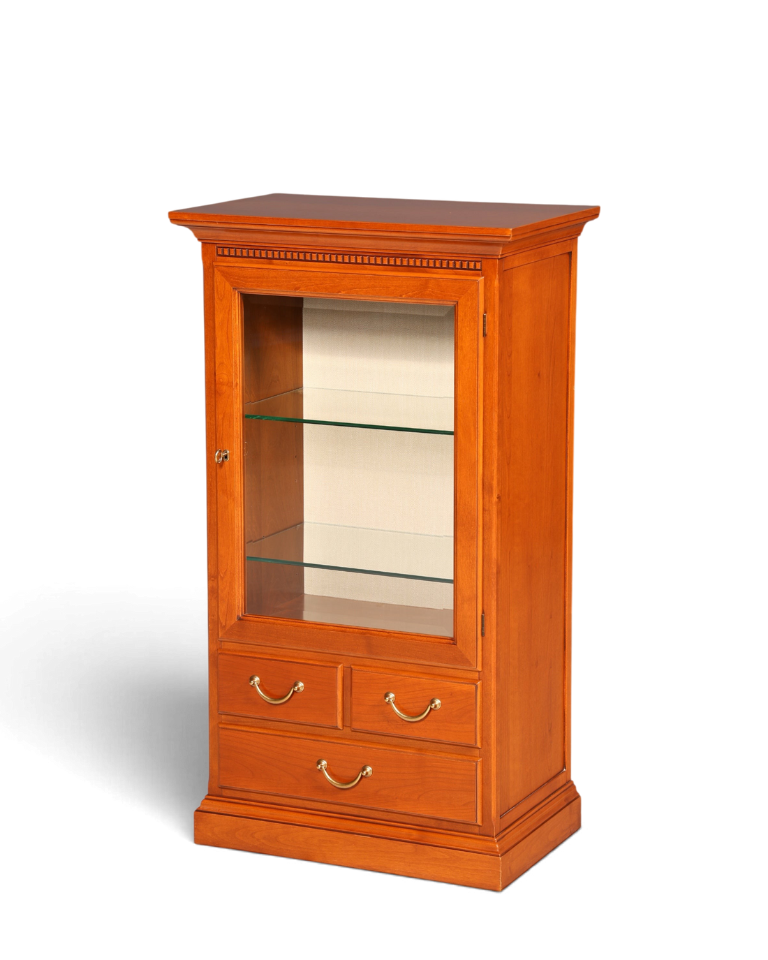Hauptstadt Möblerei Selva Style Vitrine aus Kirschholz im Antik-Stil mit Glasfront, Schubladen und Messinggriffen