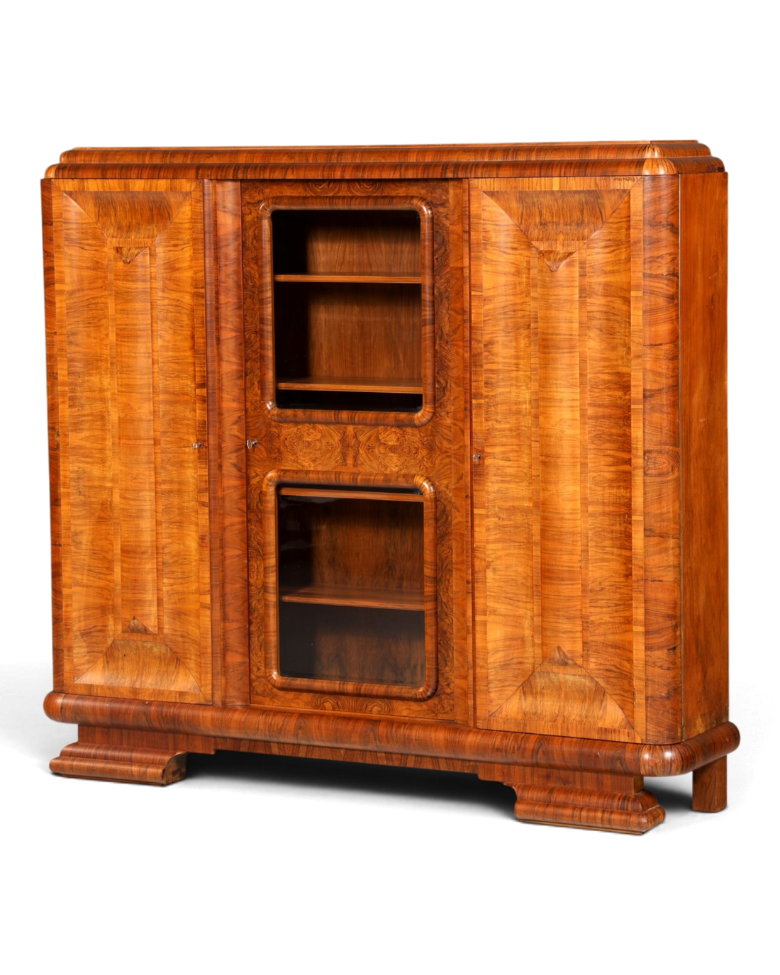 Beeindruckende Original Art Deco Vitrine Nussbaum Bücherschrank Glasvitrine Schrank Antik Massivholz Vintage