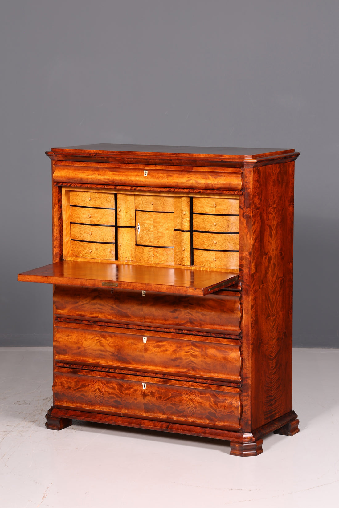 Stylish Biedermeier secretary cabinet, Louis Philippe chest of drawers, antique vintage