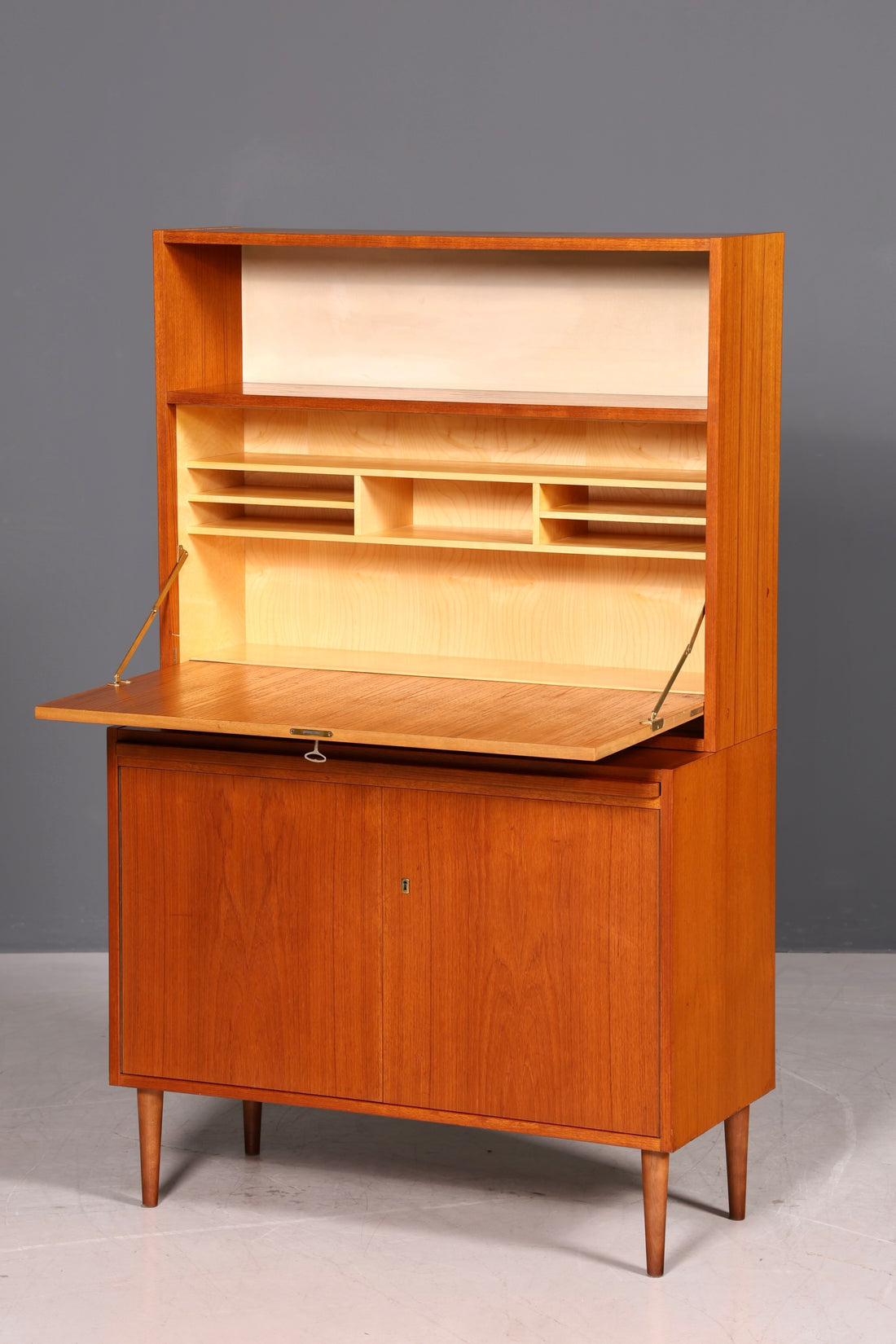 Wunderschöner Mid Century Schrank Bücherregal Vintage Sekretär Highboard Holz Regal