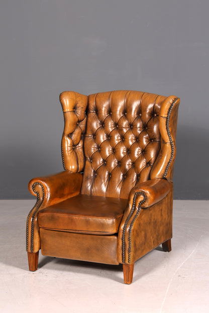 Edler Original Chesterfield Ohrenbacken Sessel Englisch Leder Herrensessel UK Armlehnsessel