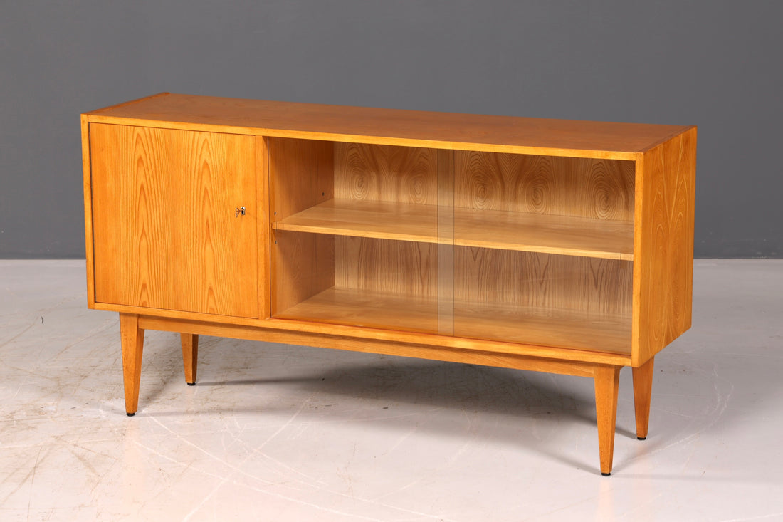 Beautiful original Hellerau Franz Ehrlich sideboard, model 602, mid-century display cabinet, buffet, VEB genuine wood