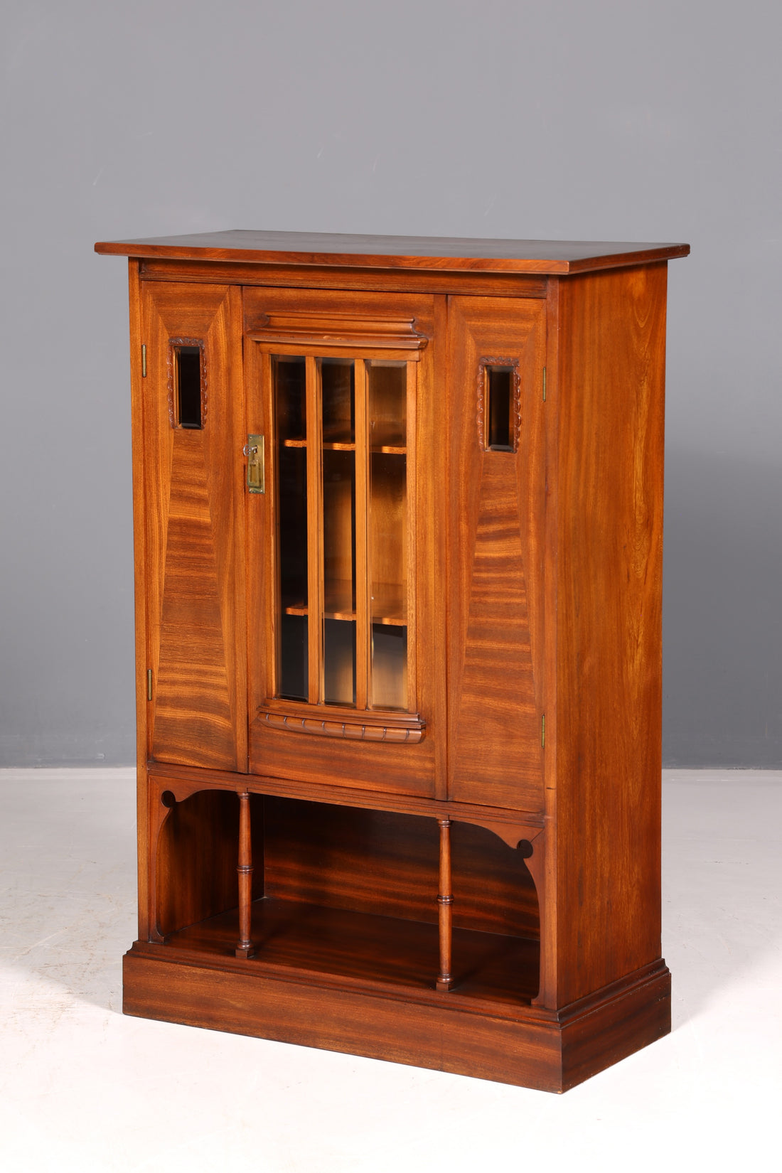 Dreamy Art Nouveau Display Cabinet Oak Antique Wooden Bookcase Cabinet China Cabinet Glass Display Case Vintage