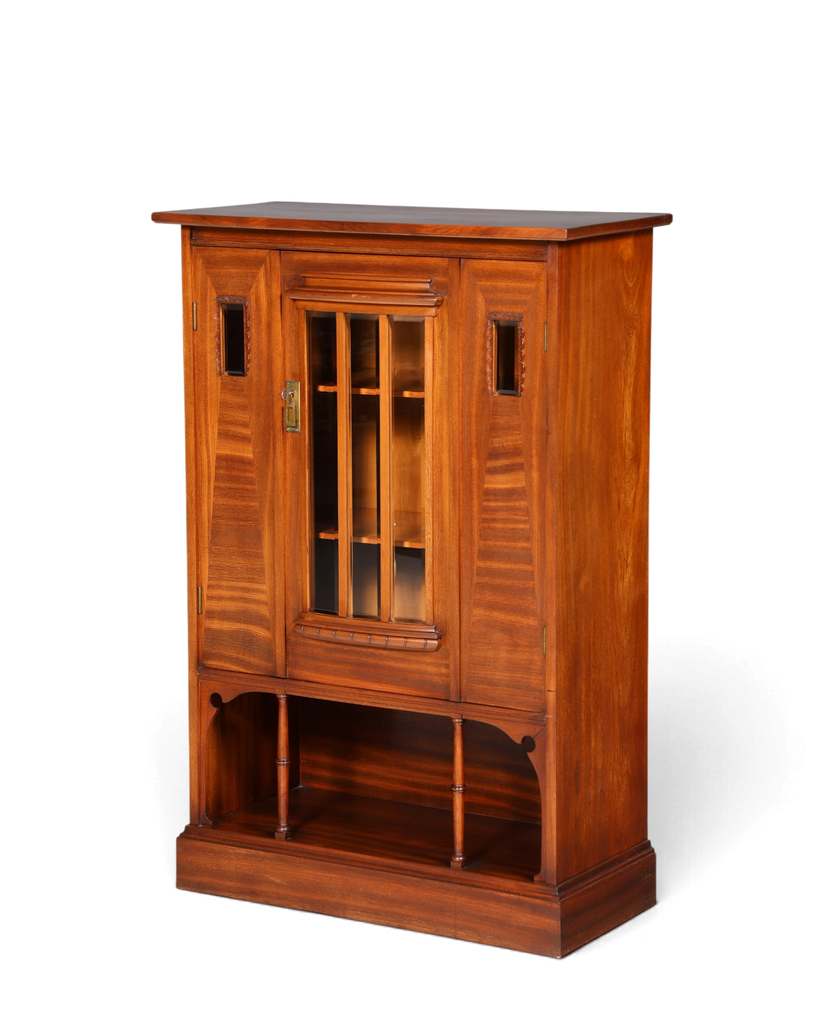 Hauptstadt Möblerei Jugendstil Vitrine aus massivem Eichenholz mit Glastür und offenem Ablagefach im antiken Design