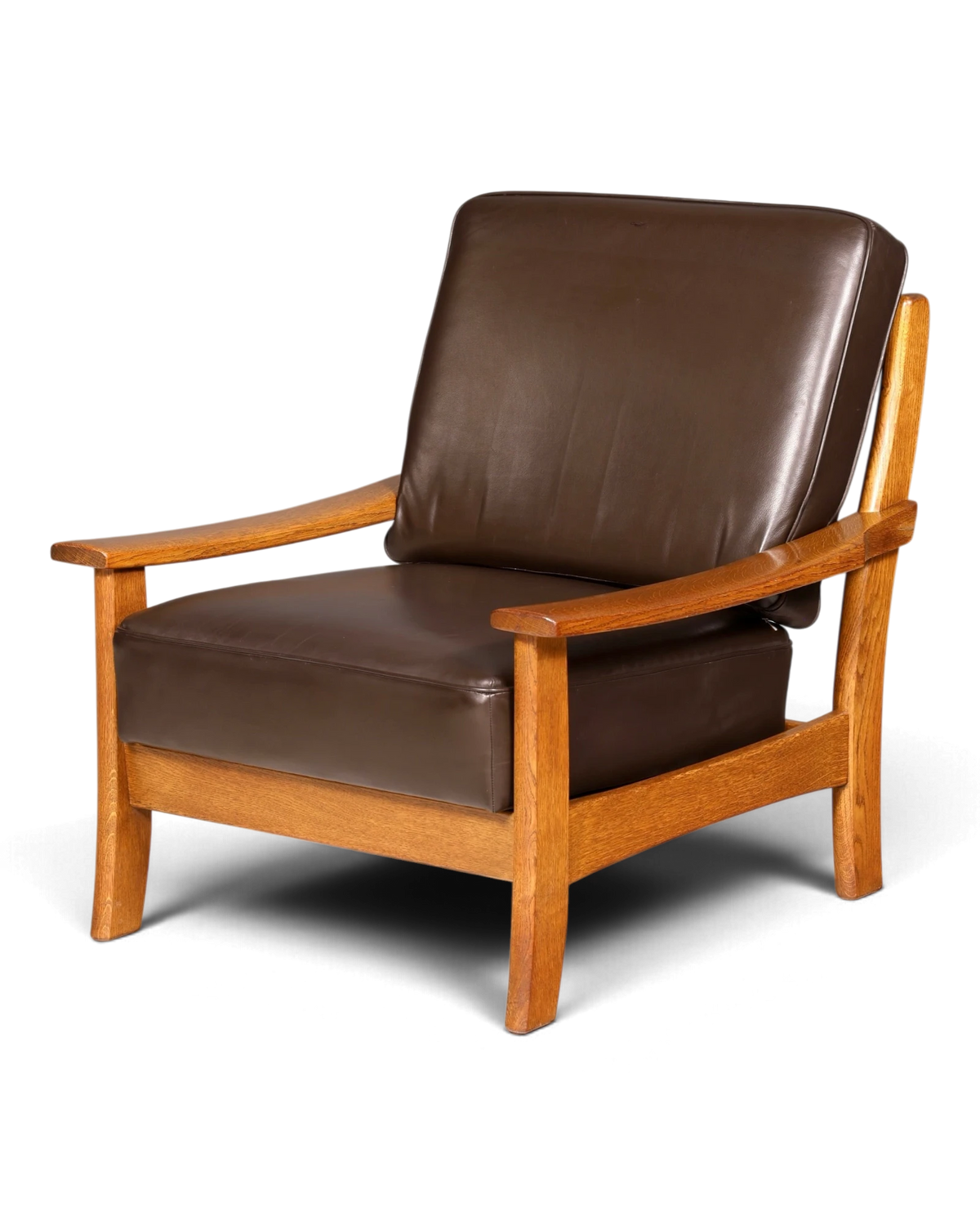 Beautiful mid-century armchair genuine leather brown vintage leather armchair lounge chair solid wood Scandinavian design retro 1 of 2