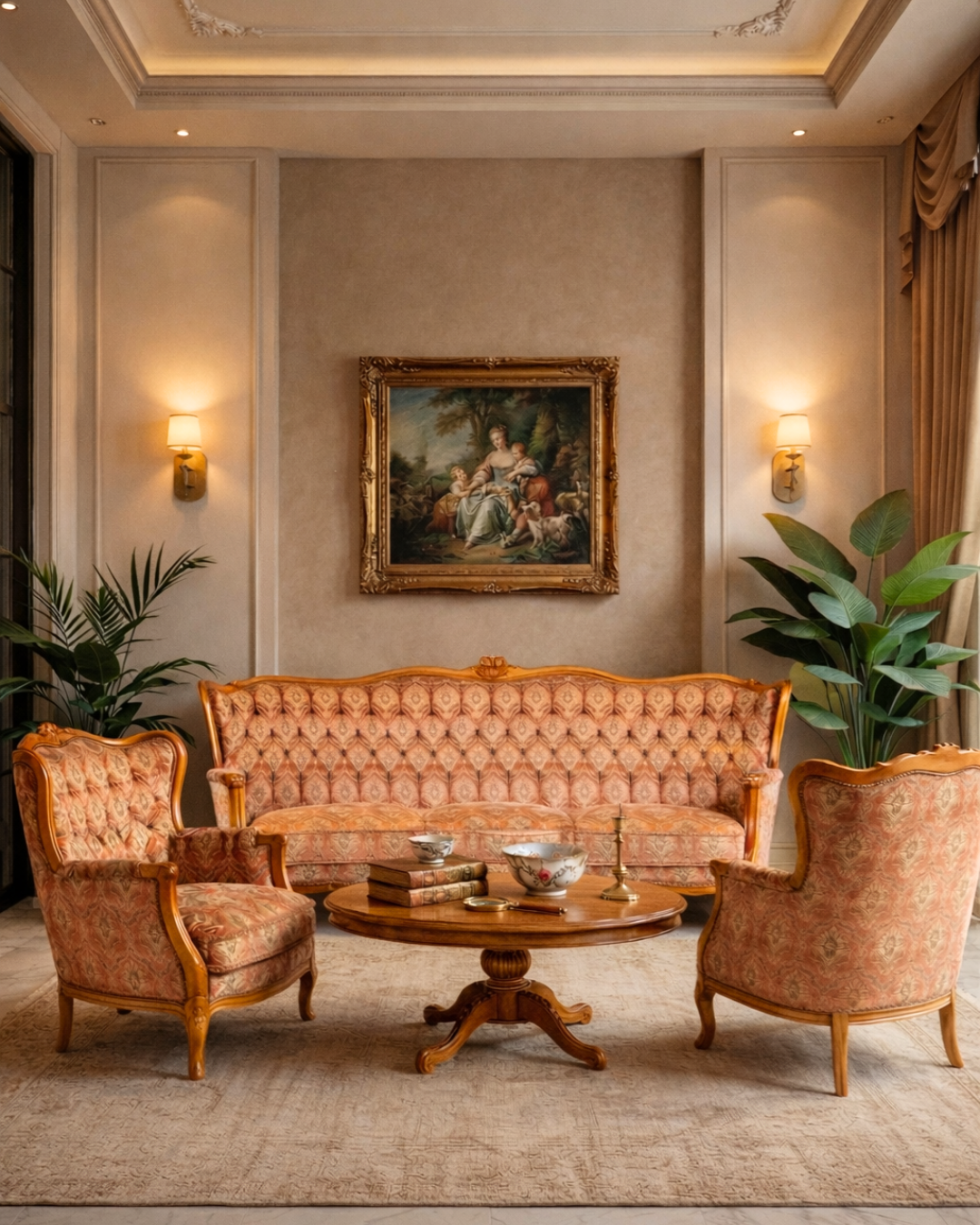 Edler Chippendale Armlehnsessel Barock Stil Sessel Armchair Samt Stoff Sessel 3 von 4