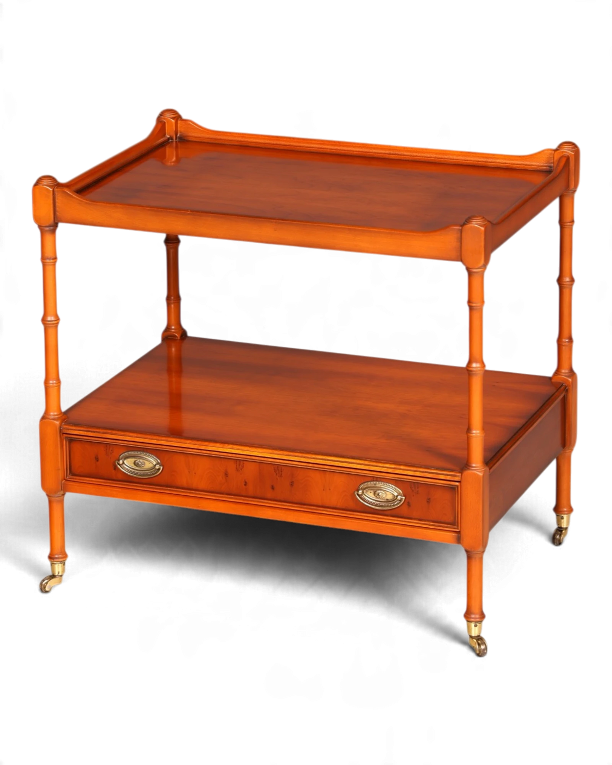 Stylish original Heldense side table, yew, étagère, serving trolley, English rolling table, vintage