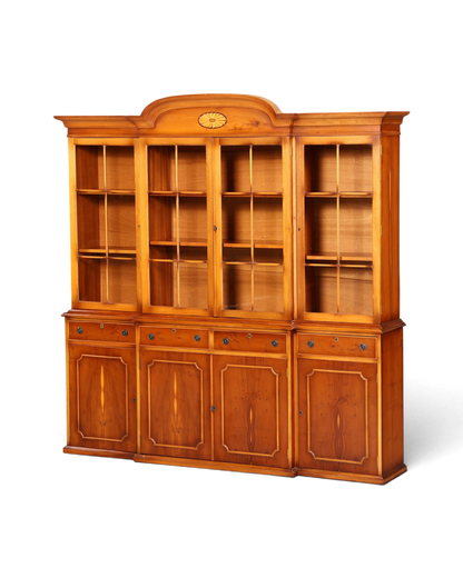 Hauptstadt Möblerei englische Vitrine aus Eibenholz mit Glasfront, Sprossentüren und dekorativem Intarsienmedaillon