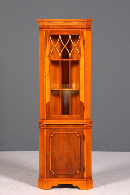 Wunderschöne Englische Eckvitrine Antik 60s echt Holz Eibe Schrank Eckschrank Glasvitrine Vitrine