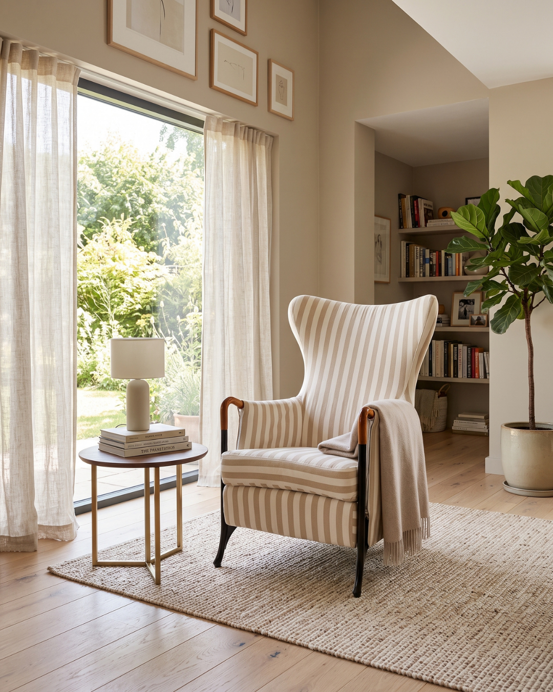 Elegant Original Giorgetti Progetti Wingback Chair, Umberto Asnago Design, Italian Fabric, Vintage