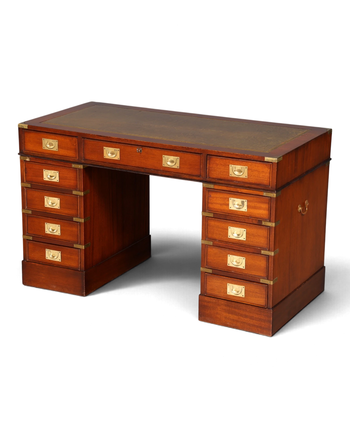 I170 Finish Edler Maritimer Schreibtisch Englischer Military Chest Bürotisch Office Table mit echt Lederauflage (Kopie)