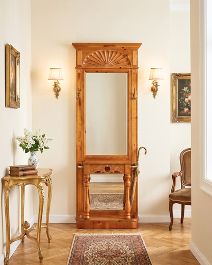 Beautiful Pulaski Hall Tree Wardrobe Baroque Style Coat Hooks Mirror Coat Rack