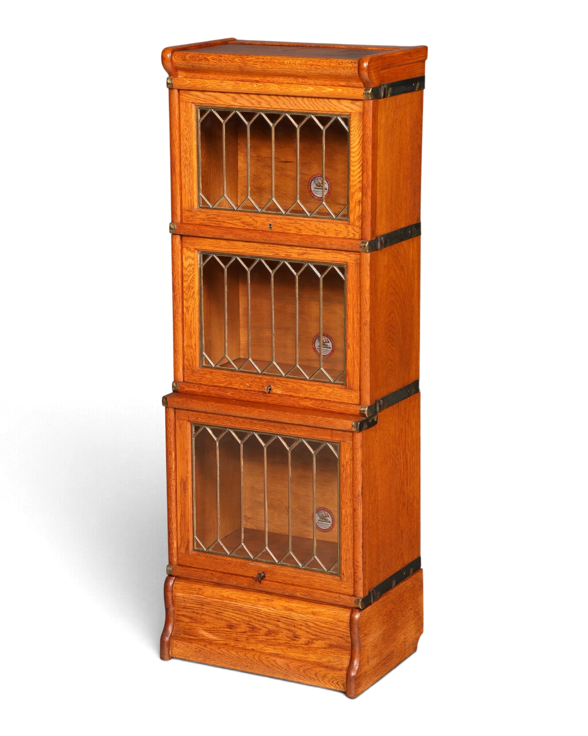 Rare Heinrich Zeiss Modular Bookcase, Leaded-Glass Display Cabinet, Bookcase, Stackable Shelving, Solid Wood
