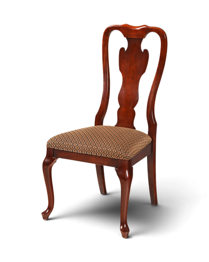 Hauptstadt Möblerei Drexel Heritage Chippendale Stuhl aus dunklem Holz mit gemustertem Stoffpolster