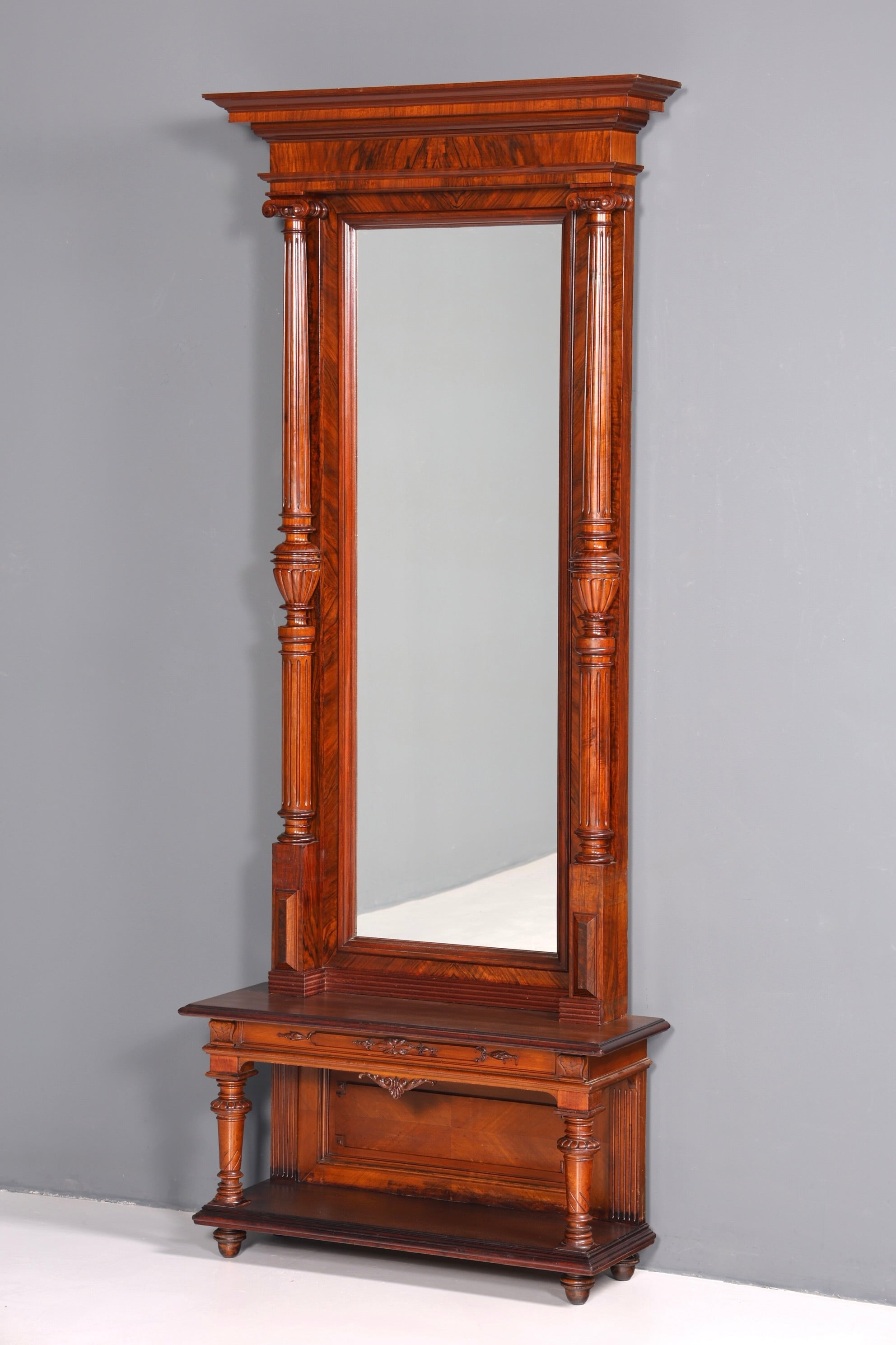 Beautiful Gründerzeit console table with mirror top and shelf, circa 1880, antique hallway mirror, Trimeau