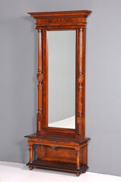 Beautiful Gründerzeit console table with mirror top and shelf, circa 1880, antique hallway mirror, Trimeau