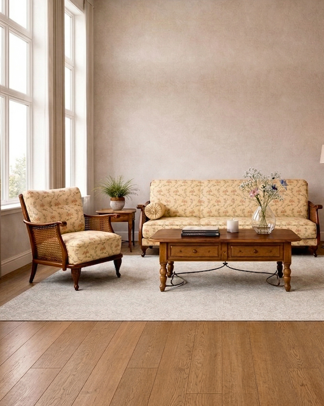 Traumhafter Chippendale Sessel Antik 60s Korbgeflecht Relax Sessel Vintage Samt Stoff 2 von 2