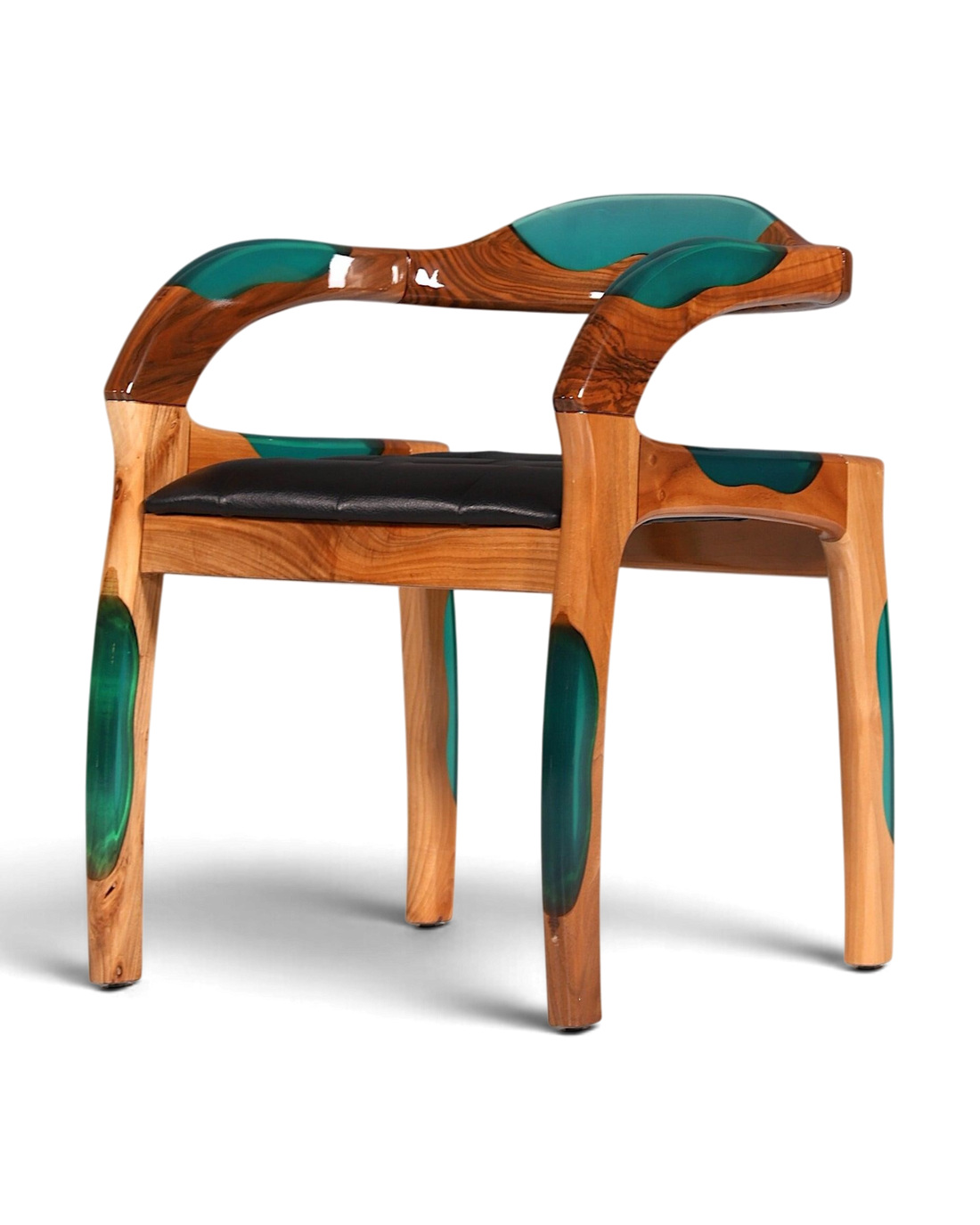 Epoxy Sessel "Arnson Plus Green" Epoxidharz Armlehnsessel Massiv Holz Stuhl Nussbaum Sekretär Stuhl