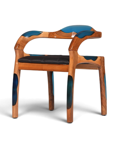 Epoxy Sessel "Arnson Plus Blue" Epoxidharz Armlehnsessel Massiv Nussbaum Sekretär Stuhl