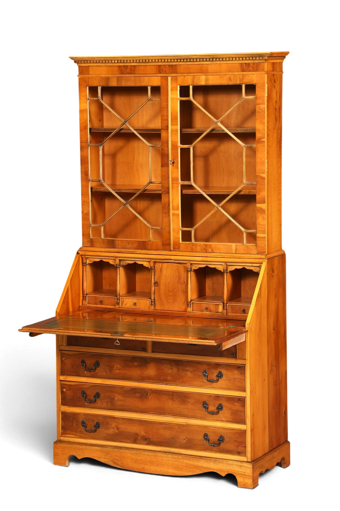 G011 Finish cm, Stilvoller Englischer Sekretär Büro Aufsatzsekretär Eibe Antik Stil Vitrinen Schrank UK