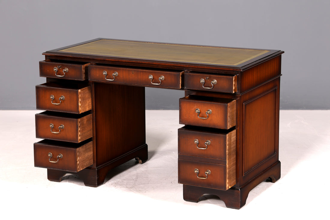 G361 Finish Wunderschöner Englischer Schreibtisch echt Lederauflage Bürotisch Antik Stil Office Desk (Kopie)