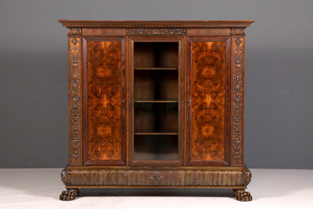 Impressive Neo-Renaissance bookcase, Gründerzeit display cabinet, gentleman’s room sideboard, antique solid wood cabinet