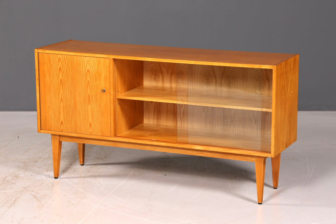 Beautiful original Hellerau Franz Ehrlich sideboard, model 602, mid-century display cabinet, buffet, VEB genuine wood