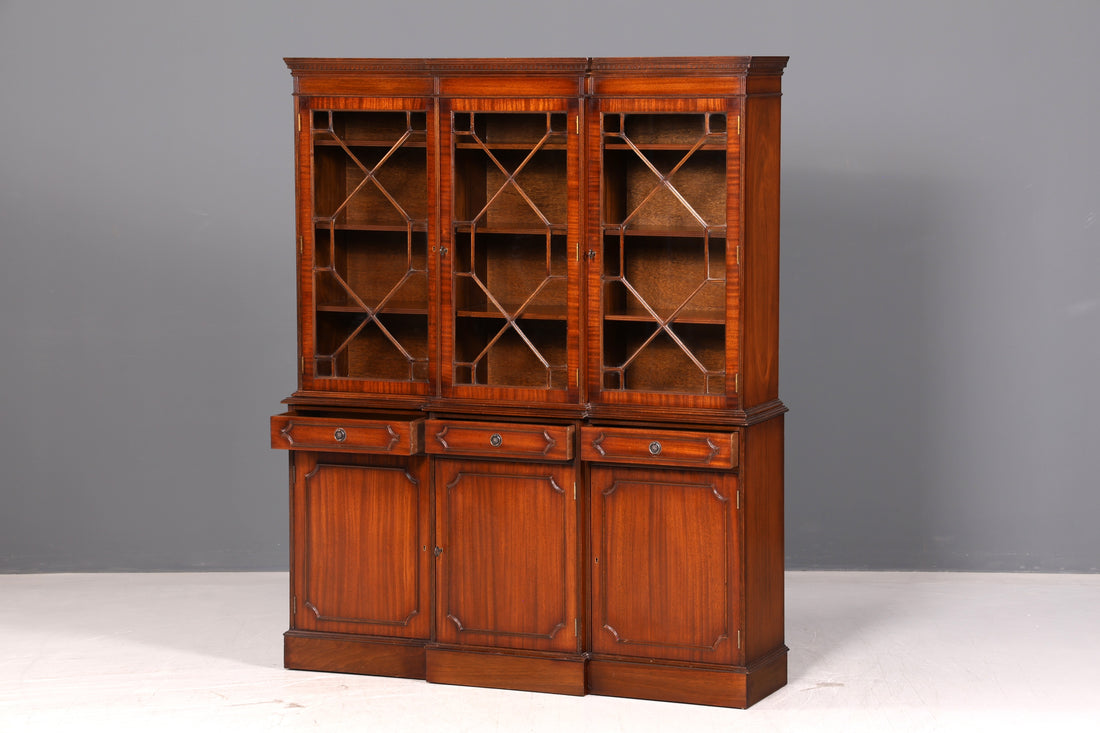 Beeindruckende Englische Vitrine Mahagoni Bibliothek Bücherschrank Glasvitrine Buffet Schrank Antik Vintage