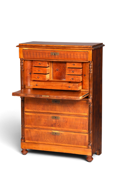Hauptstadt Möblerei Gründerzeit Sekretär aus massivem Holz im Louis Philippe Stil mit Schubladen und Schreibklappe