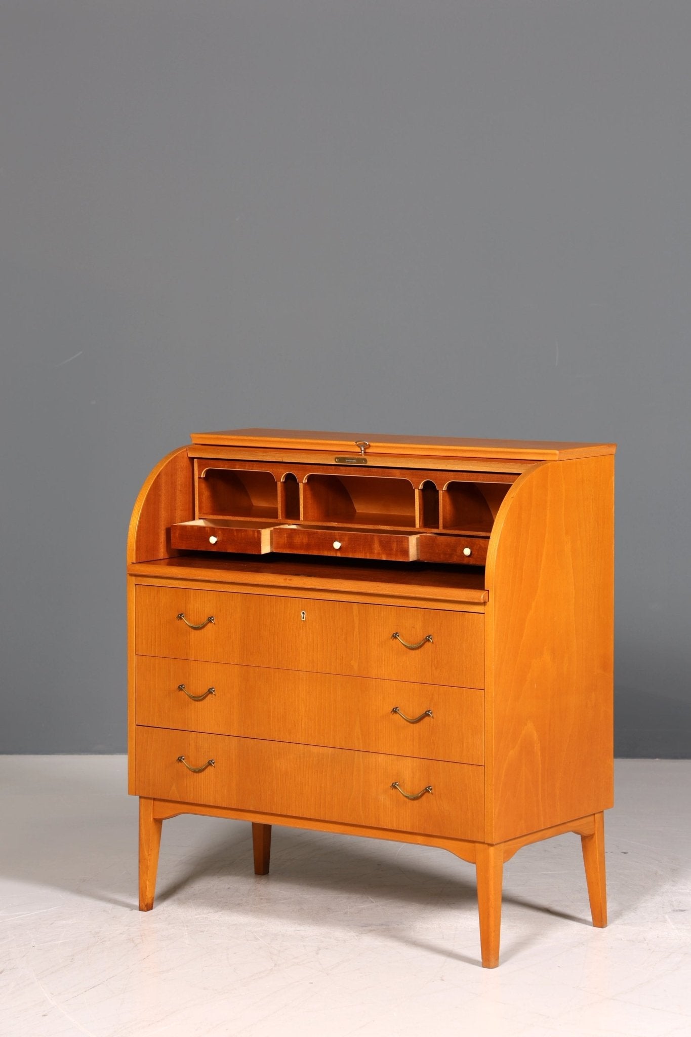 Wunderschöner Mid Century Rollladen Sekretär echt Holz Büro Schrank Vintage Schreibkommode