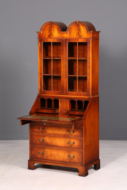 Beautiful English escritoire, secretary desk, bookcase, display cabinet, mahogany, antique office writing desk, UK