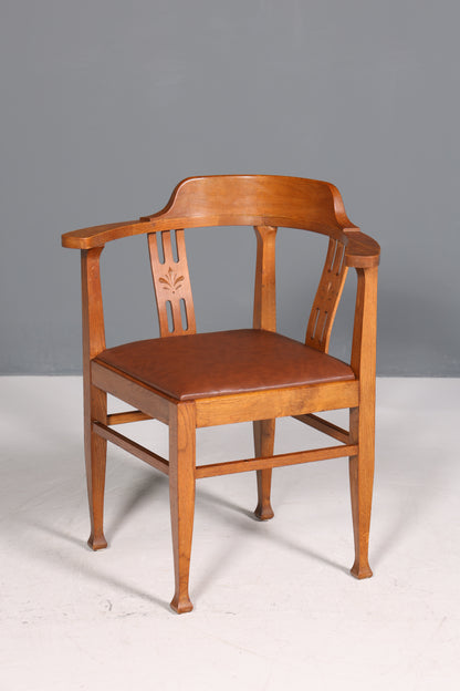 Wunderschöner Jugendstil Eckstuhl Armlehnstuhl Antik Eiche Holz Schreibtisch Stuhl Sekretär Stuhl