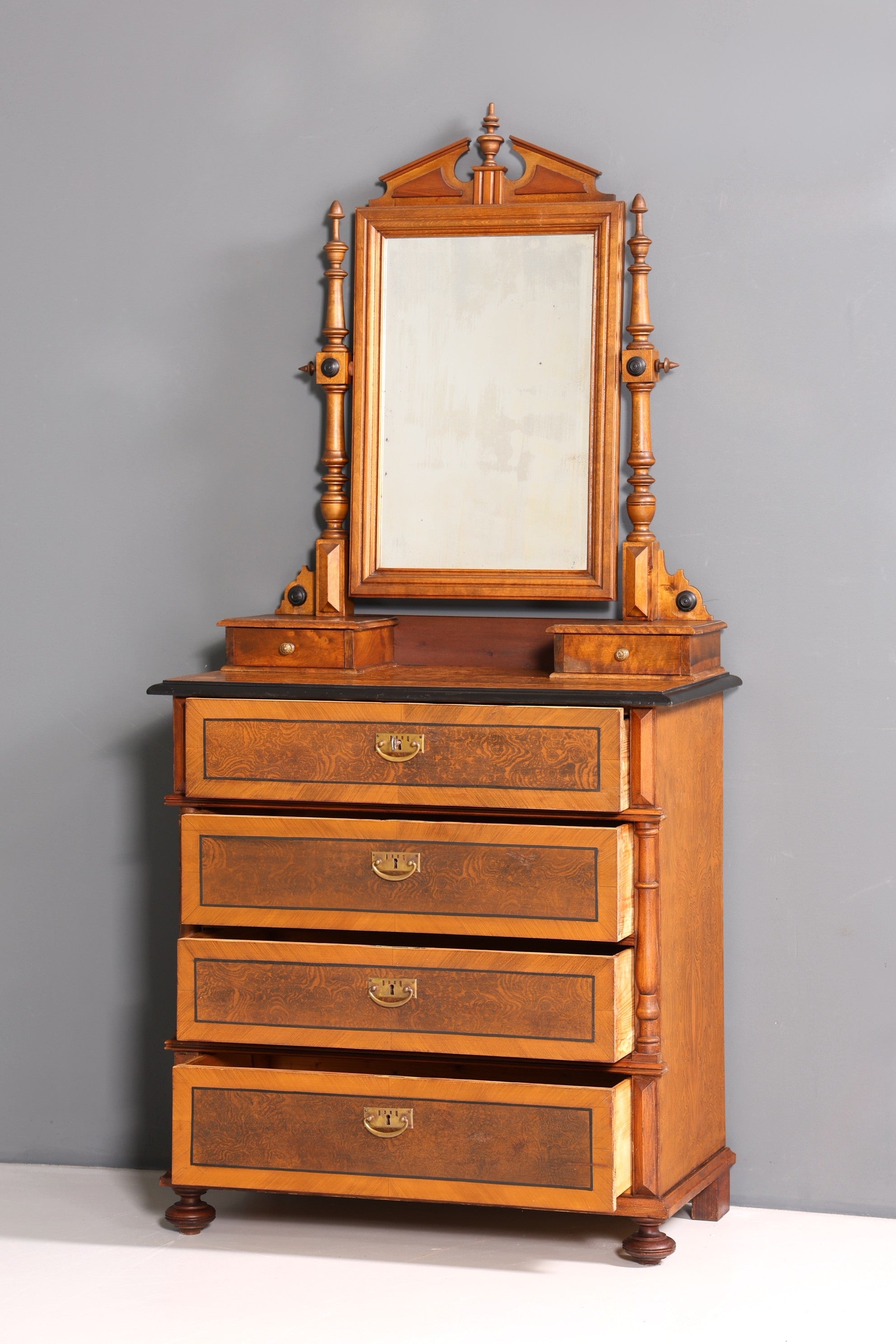 Edle Louis Philippe Kommode mit Spiegelaufsatz Gründerzeit Frisierkommode Antik Holz Schrank Flurschrank um 1880