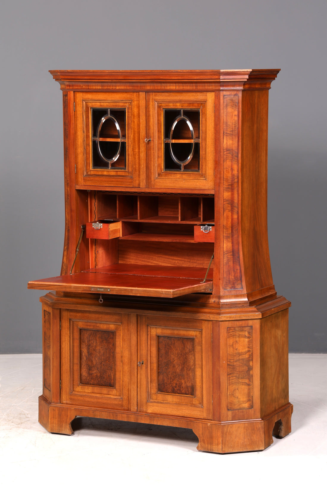 Beautiful Art Nouveau secretary cabinet with display case top, walnut, circa 1900, antique writing cabinet, vertiko, vintage