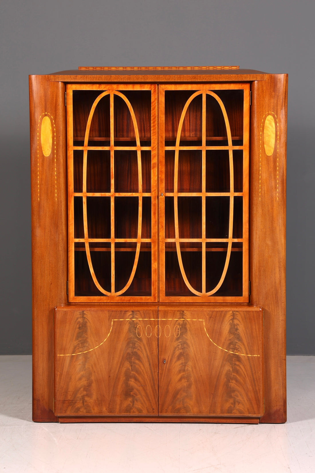 Rare Original Art Nouveau Display Cabinet Walnut Solid Wood Art Deco Antique Cabinet Bookcase Glass Display Cabinet Vintage