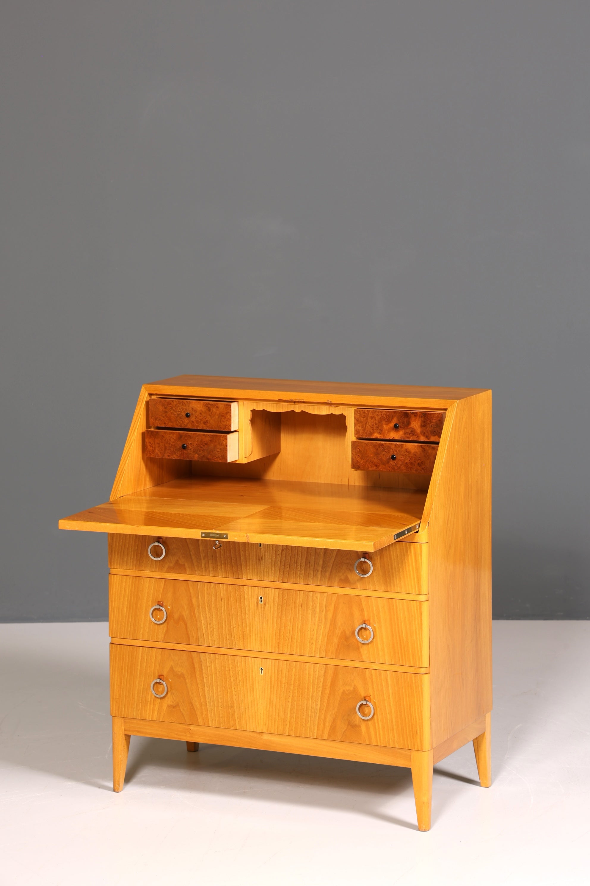 Schlichter Mid Century Sekretär Vintage Schreibmöbel echt Holz Kommode Retro Office Secretary