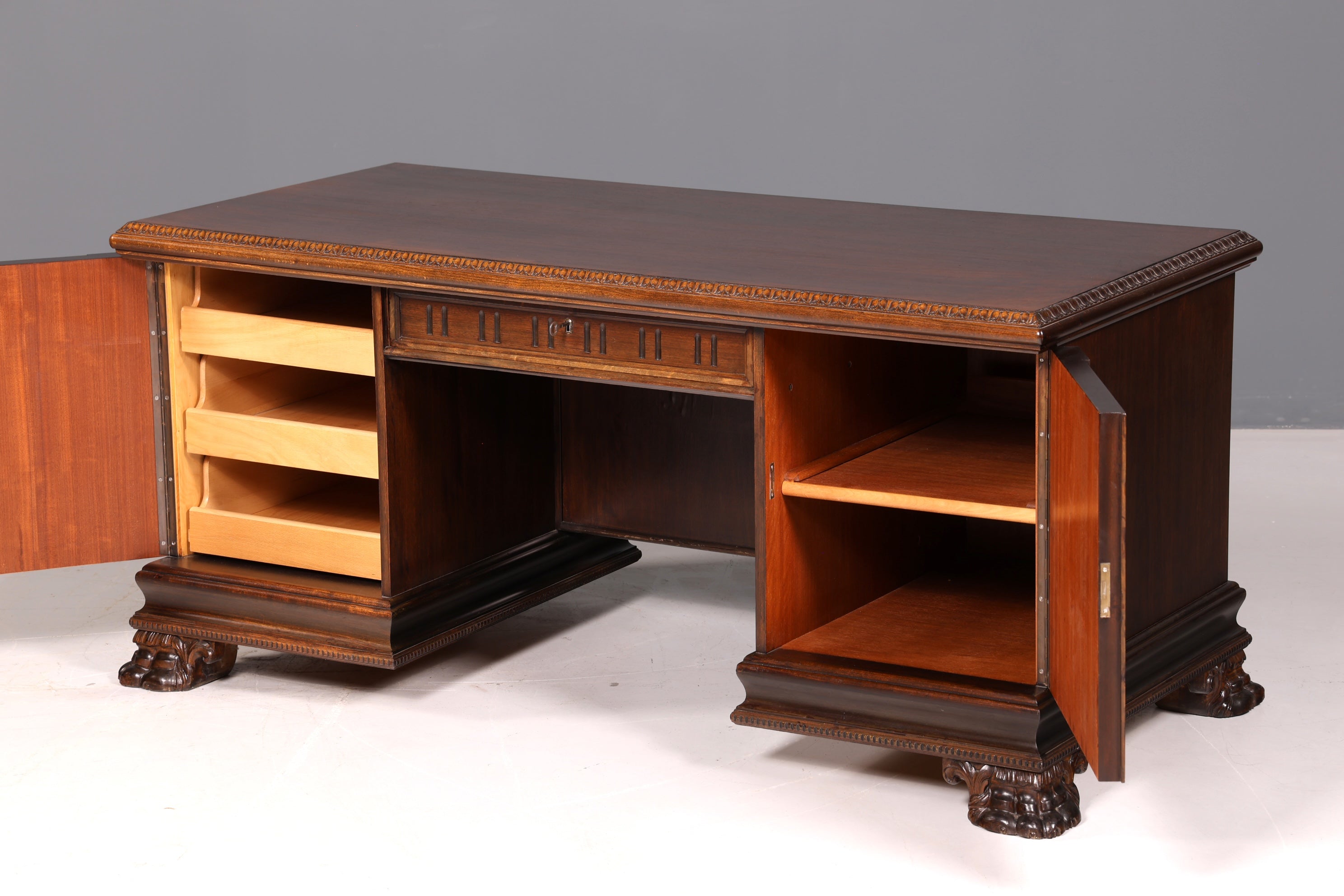 Imposanter Neorenaissance Schreibtisch Herrenzimmer Bürotisch Antik Office Table Echt Holz Vintage