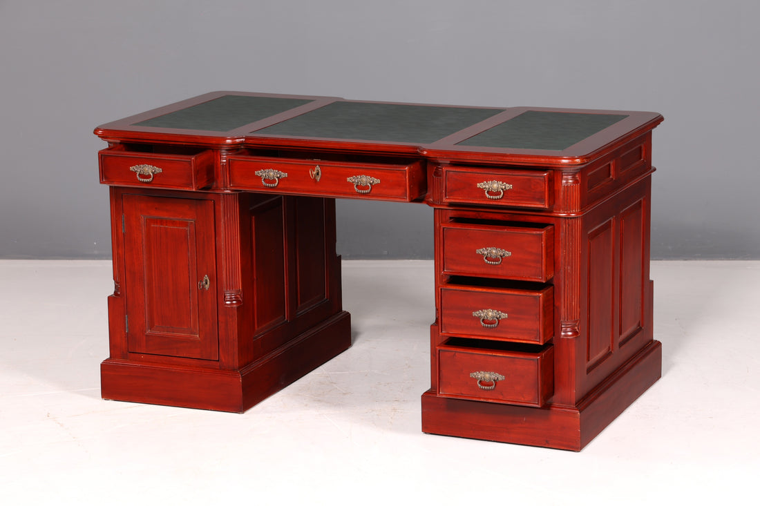 Wunderschöner Englischer Schreibtisch Mahagoni Lederauflage Bürotisch Partner Desk Office Desk Antik Vintage