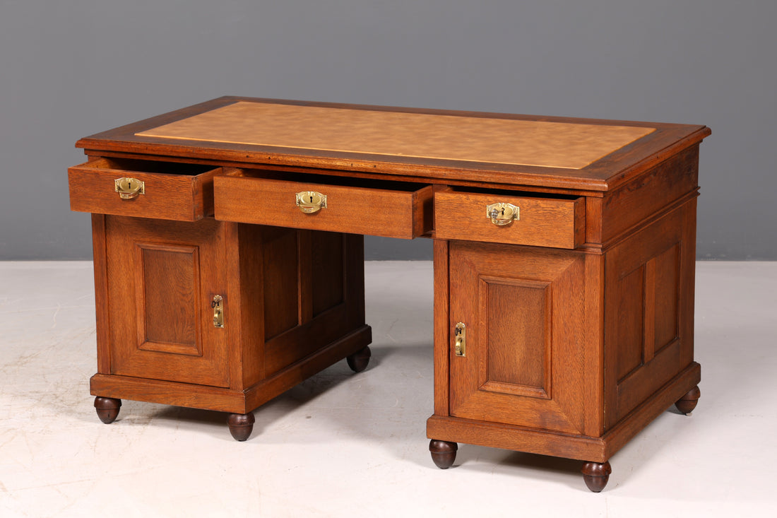 Stunning Art Nouveau oak desk, Wilhelminian-era office desk, solid wood desk, office table, antique vintage