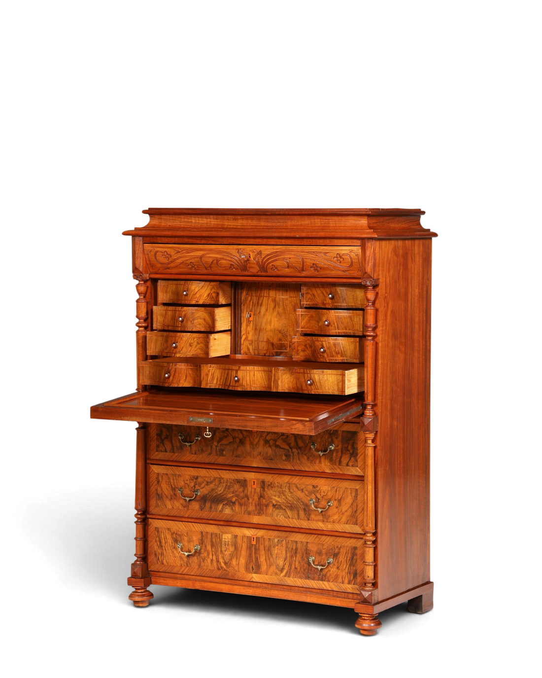 Traumhafter Louis Philippe Sekretär um 1870 Vertiko Nussbaum Highboard Kommode Sekretär Schrank