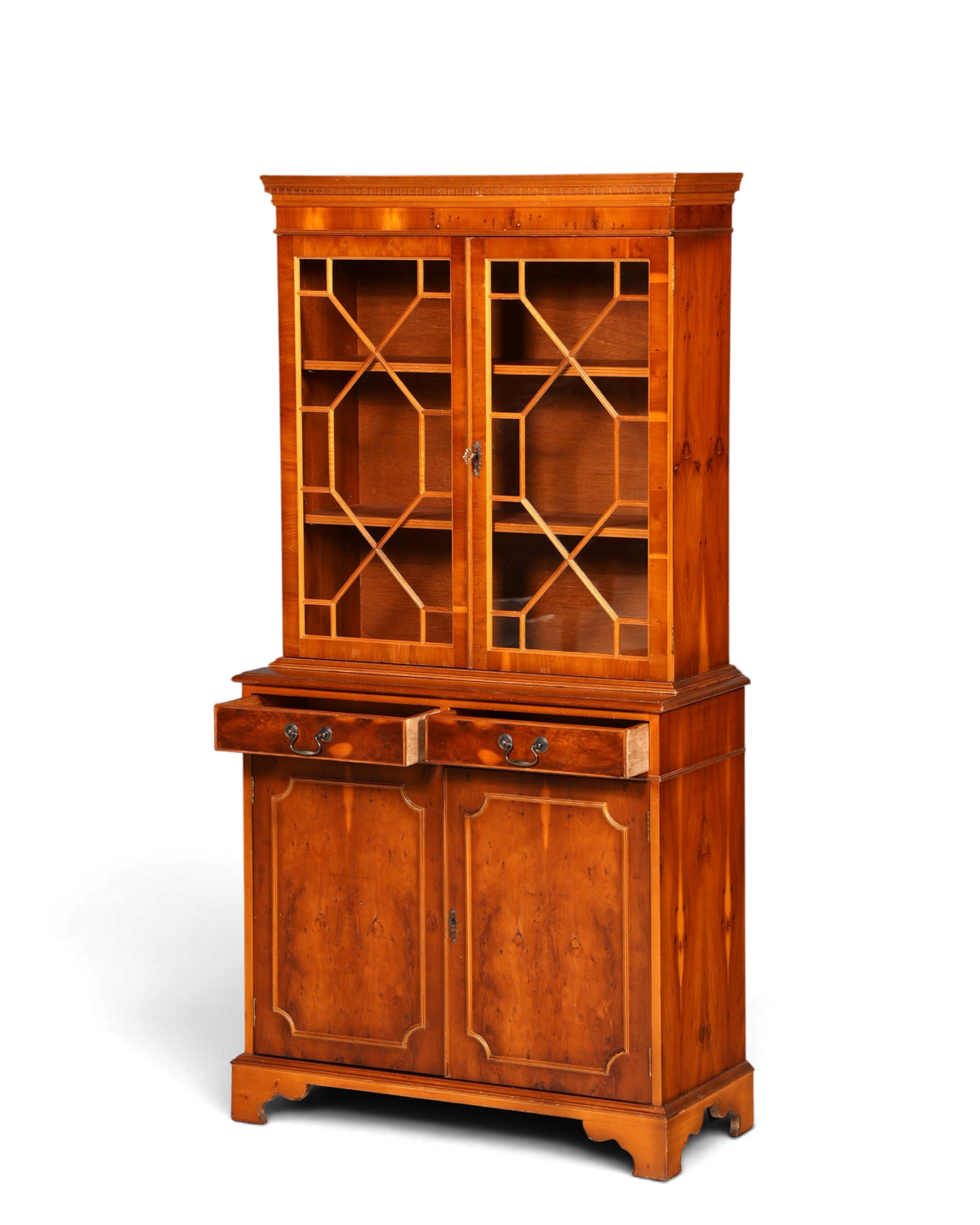 Hauptstadt Möblerei englische Vitrine aus Eichenholz mit Glastüren, Schubladen und antikem Design